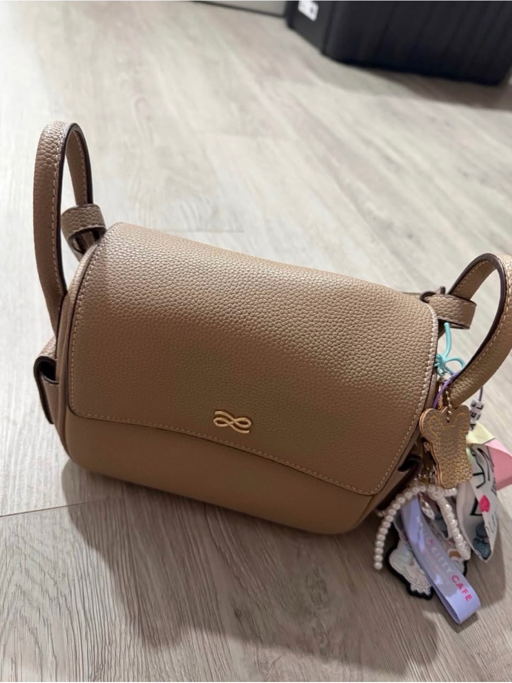Taupe Pebbled Crossbody Bag with Gold Accent